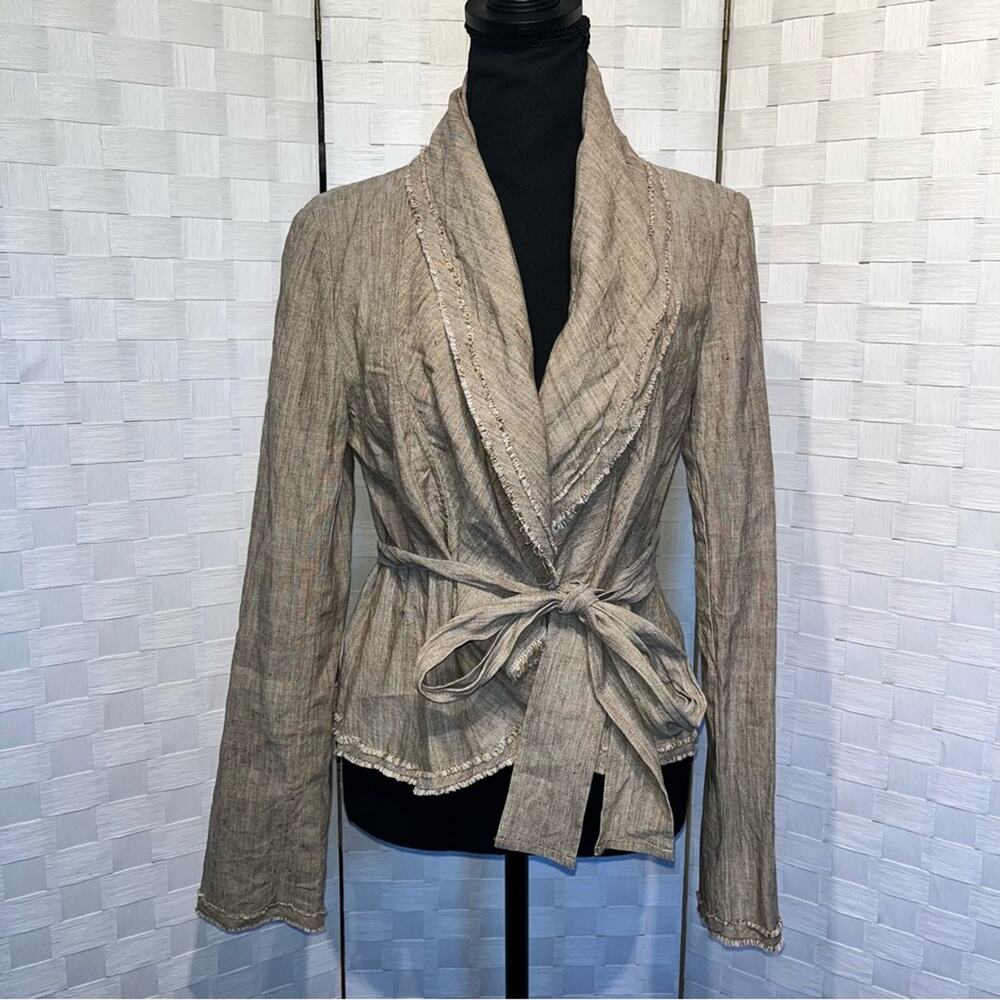 BCBGMAXAZRIA Asymmetrical‎ Open Front Blazer Suit Wrap Size Large Linen Blend